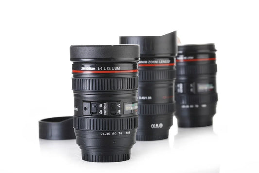 0720 Camera Lens Shaped Coffee Mug Flask With Lid - Zidbik