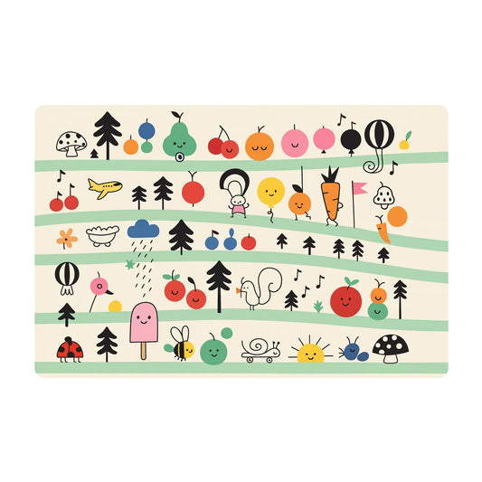 Colorful Cartoon Printed Dining Table Placemats For Kids (4 Pc 40x30 Cm) - Zidbik
