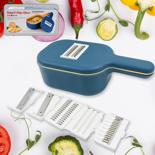 Vegetable Slicer Cutter - 6 Blades Kitchen Accessories Tools Appliances With Container Handle (1 Set) - Zidbik