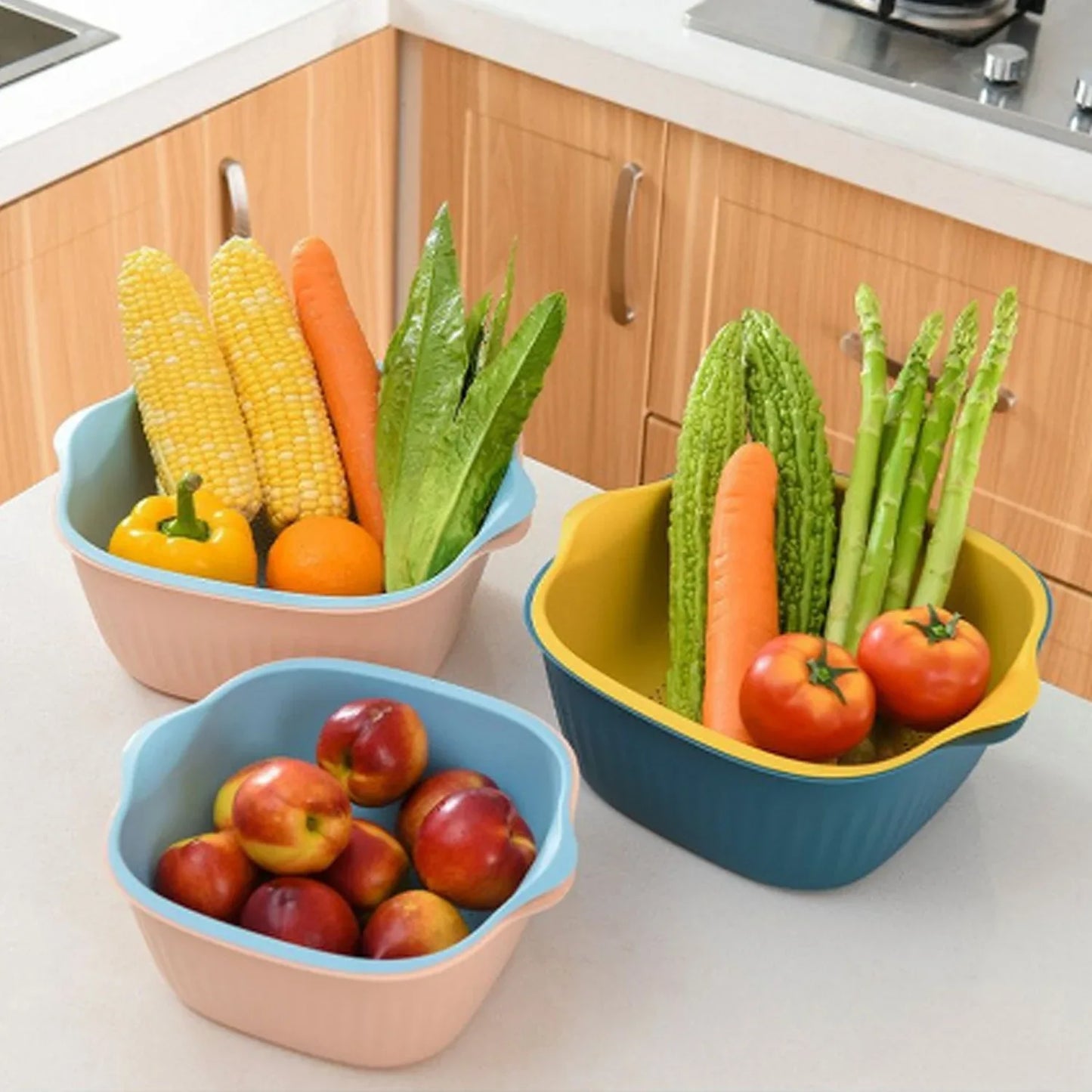 5228 Kitchen Bowl Plastic Washing Bowl And Strainer Drainer Basket For Home Kitchen Use - Zidbik