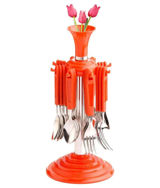 104 New Stylish 24 Pcs Plastic Stainless Steel Cutlery Set (Pack Of 24) - Zidbik
