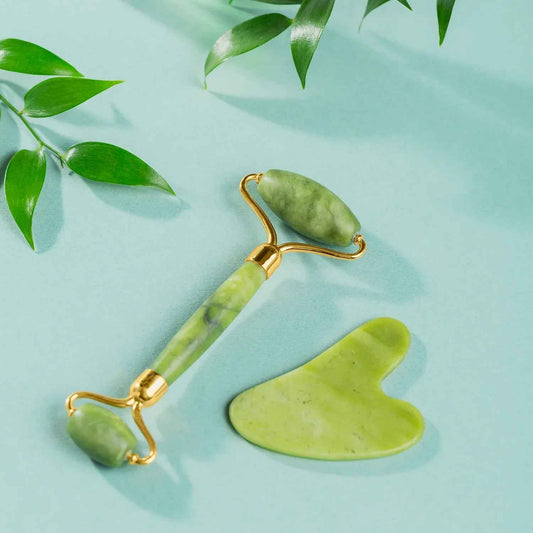 0318 Gua Sha Stone And Anti Aging Jade Roller Massager For Face Massage Natural Face Skincare Massager Face Roller Massager For Women Face Shaper Jade Roller And Gua Sha Set For Glowing Skin - Zidbik