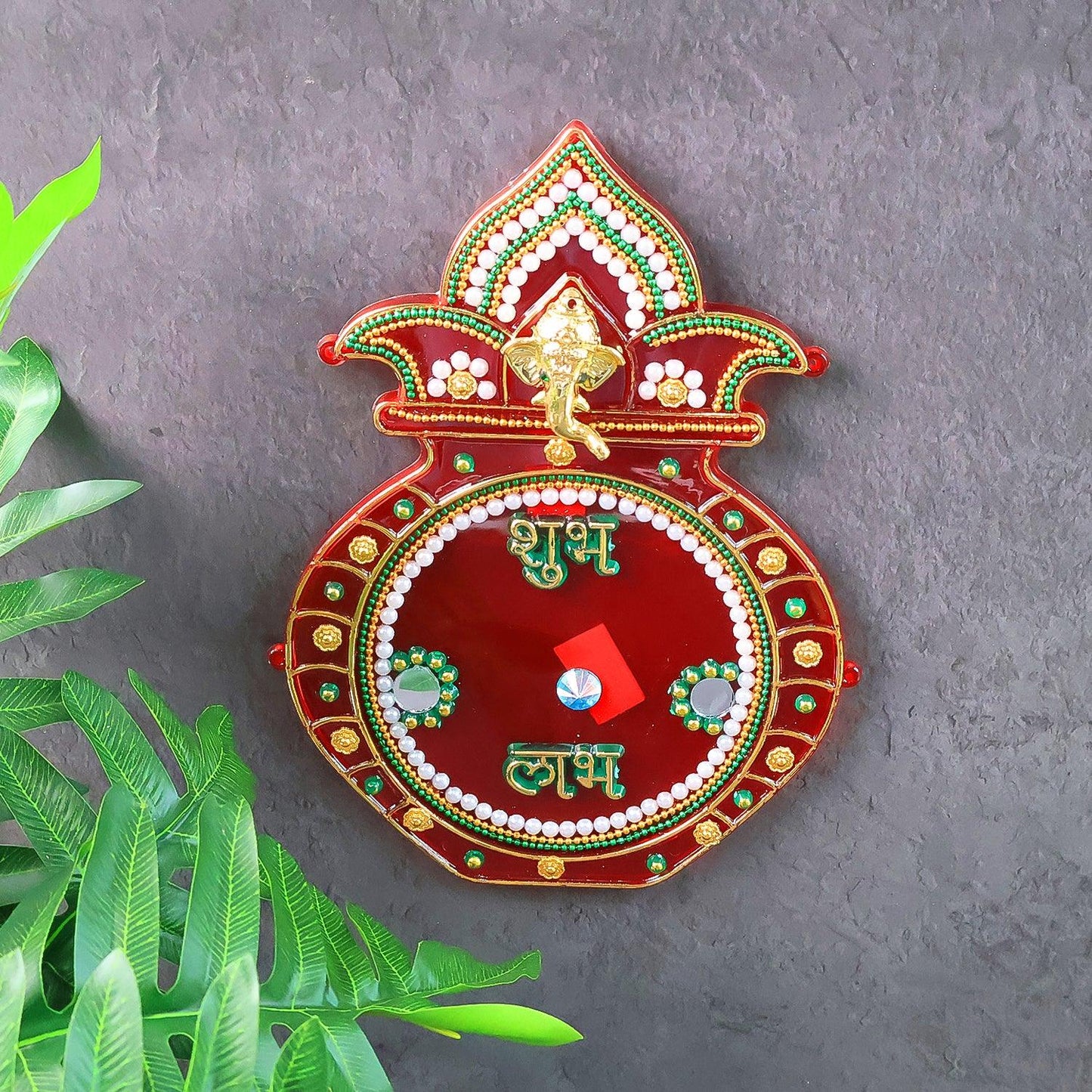 Decorative Kalash Wall Hanging With Shubh Labh (1 Pc) - Zidbik
