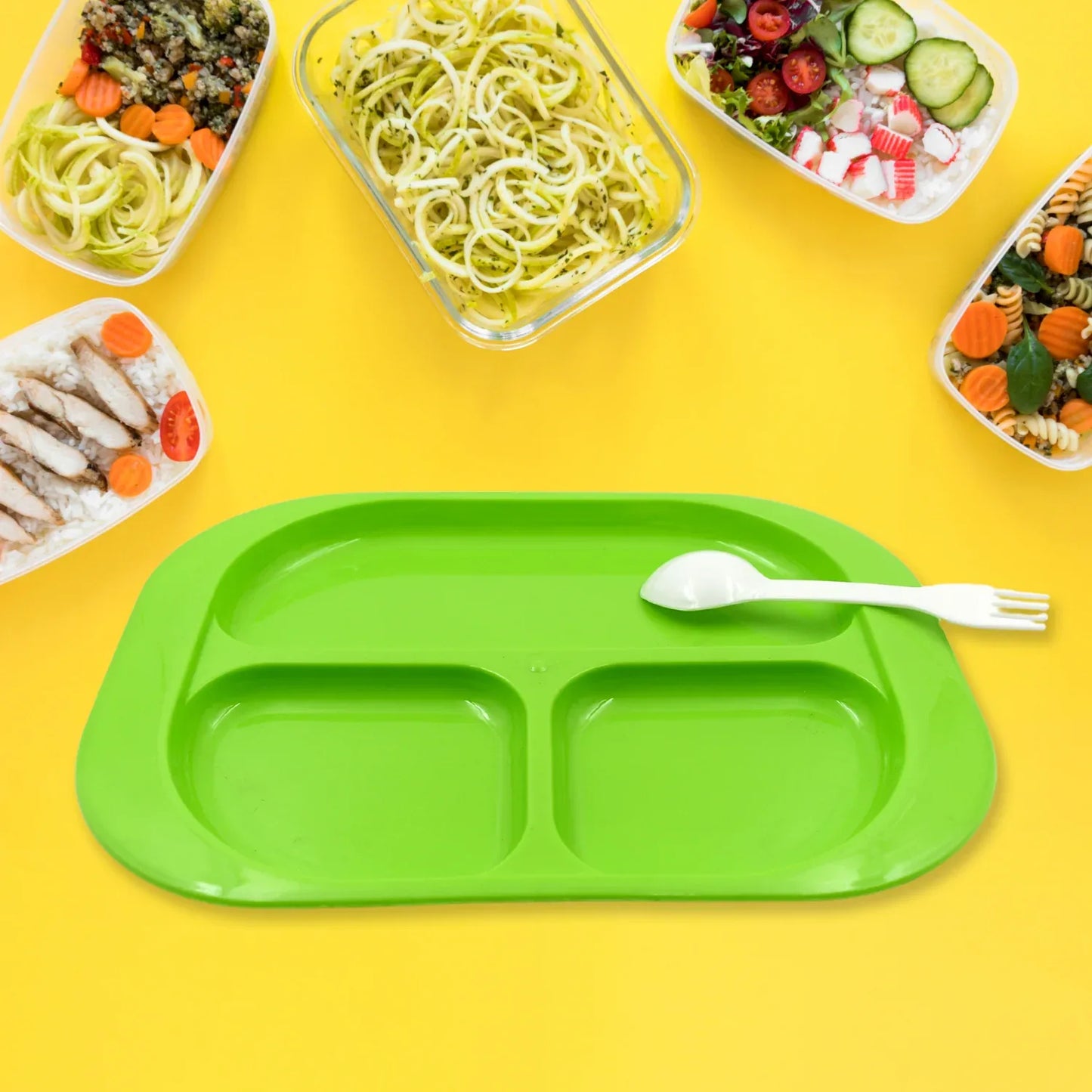 5554 Plastic Food Plates Biodegradable 3 Compartment Square Plate With Spoon For Food Snacks Nuts Desserts Plates For Kids Reusable Plates For Outdoor Camping Bpa-free (1 Pc) - Zidbik