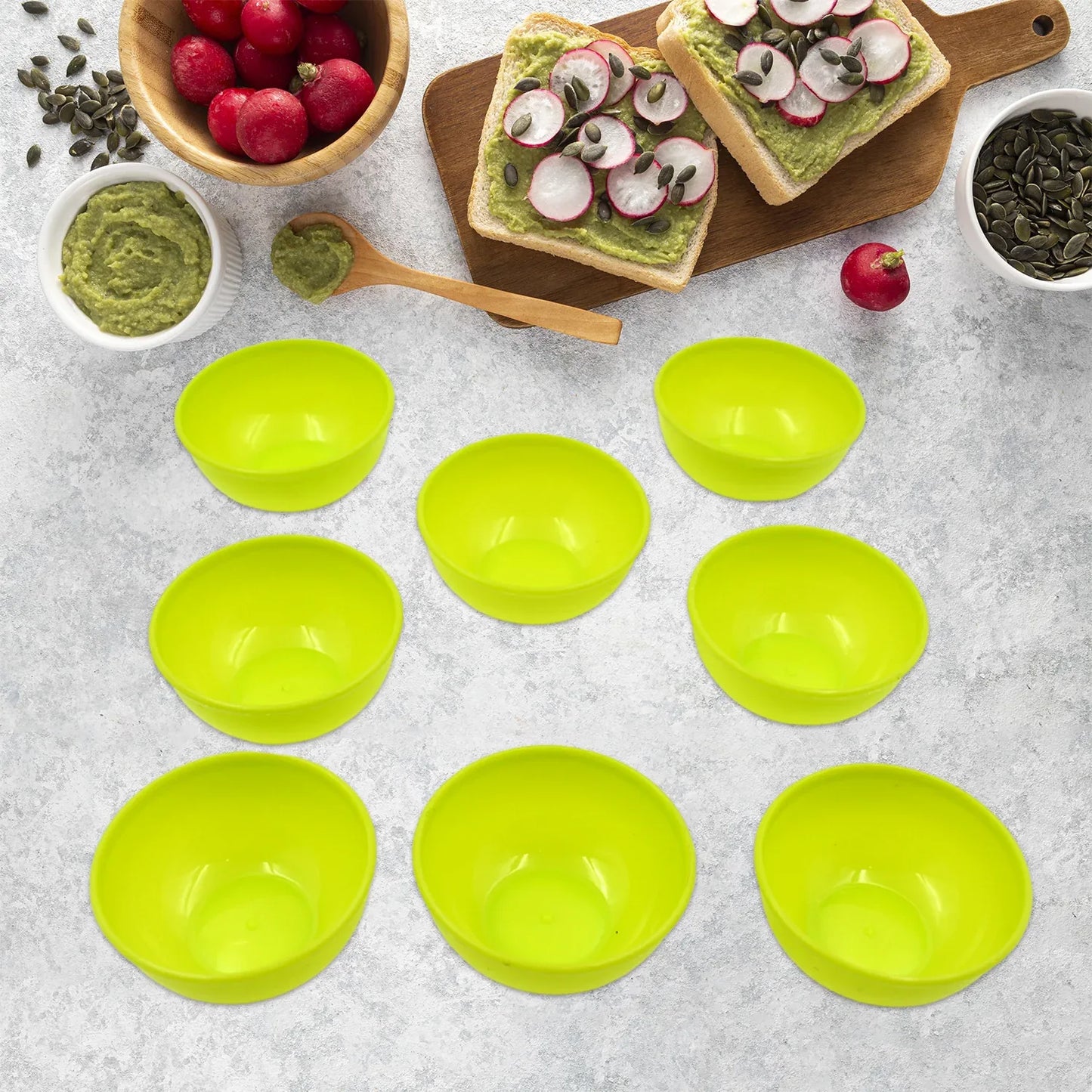 5557 Multipurpose Small Round Plastic Bowl Katori Microwave Safe Reusable Lightweight Bowl Dishwasher Safe Chutney Bowl (8 Pcs Set) - Zidbik
