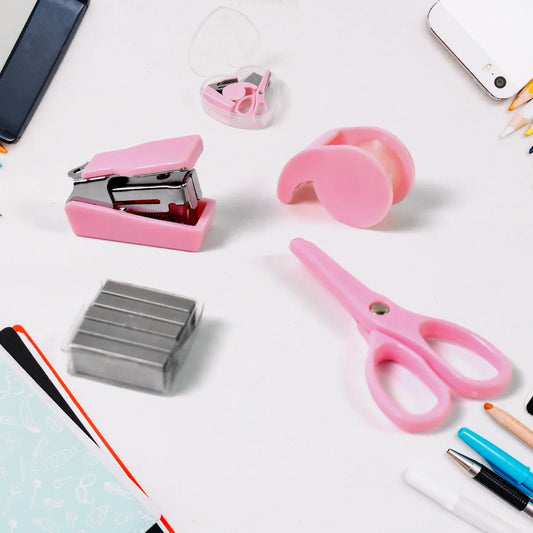 4143 Mini Office Stationery Set Including Stapler Scissors Paper Clips Tape Dispenser Transparent Tape And Staples - Zidbik
