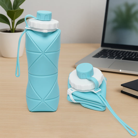 600ml Collapsible Silicone Water Bottle For Travel Sports Gym Office (1 Pc) - Zidbik