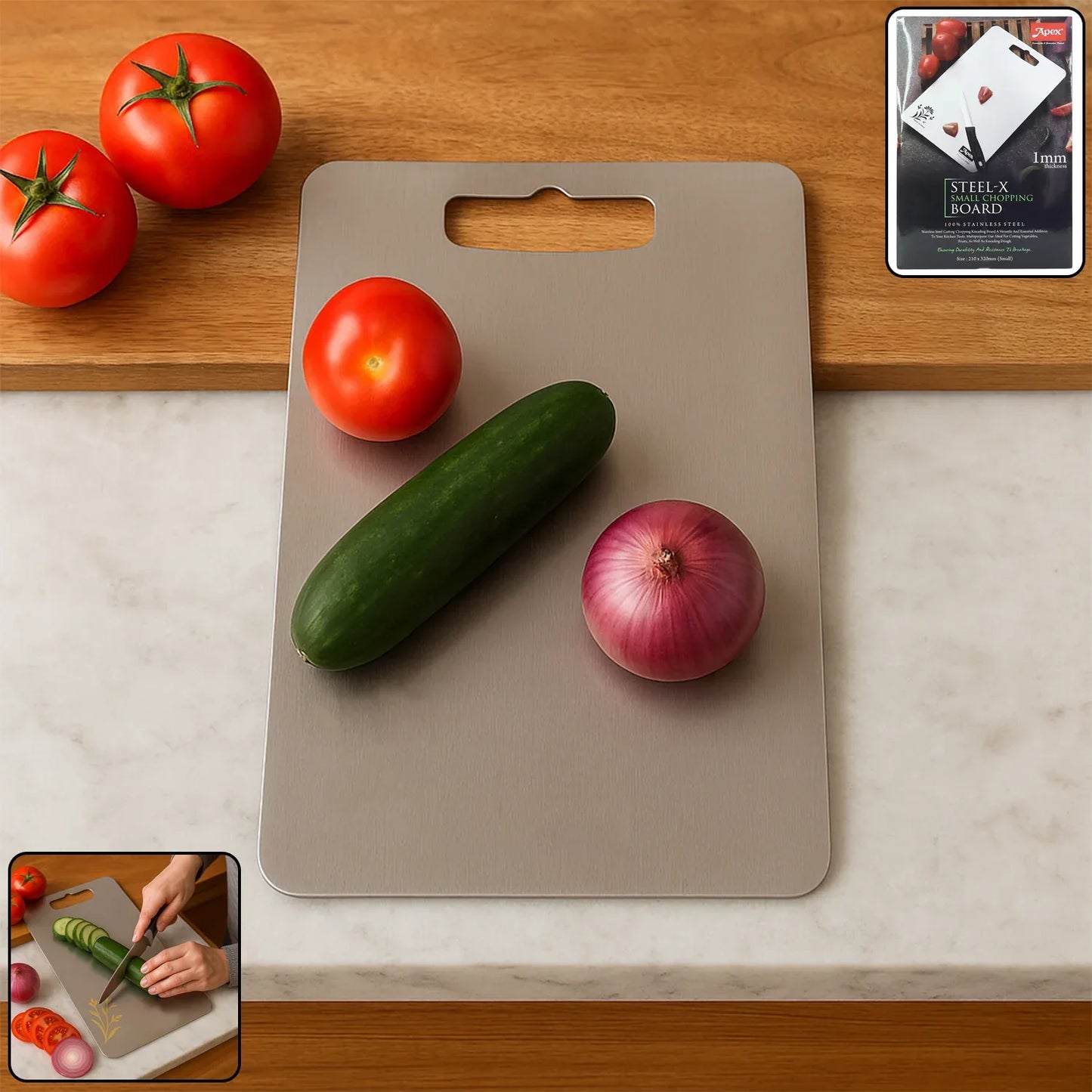 Apex Stainless Steel Multipurpose Small Chopping Cutting Board (210x320mm 1 Pc) - Zidbik