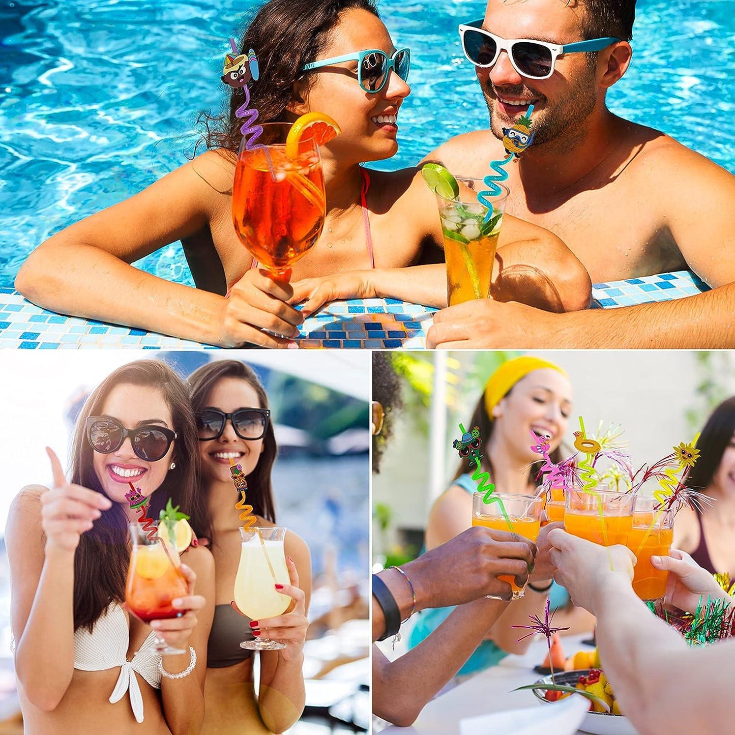 5925 Reusable Straws Are Perfect For Kids Summer Parties. Plastic Straws Reusable Drinking Straws With Cartoon Decoration For Kids Birthday Party Favorsnbspor Other Summer Celebration (4 Pc Set) - Zidbik