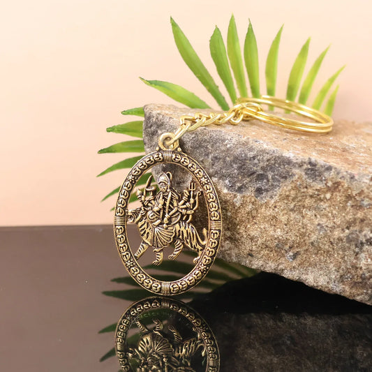 Premium Golden Metal Durga Maa Keychain (1 Pc) - Zidbik
