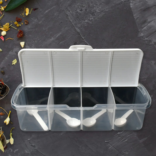 8263 Kitchen Multipurpose Air-tight 4 Sections Storage Containers Masala Boxpickle (Achar) Jar With 4 Spoon For Each Section (1 Pc Mix Color) - Zidbik