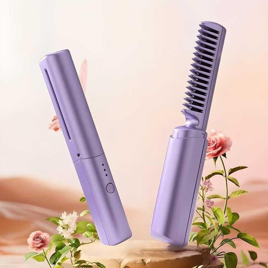 Meneflix Portable Mini Hair Straightener Cordless Rechargeable Mini Adjustable Hair Straightener Hot Comb - Zidbik