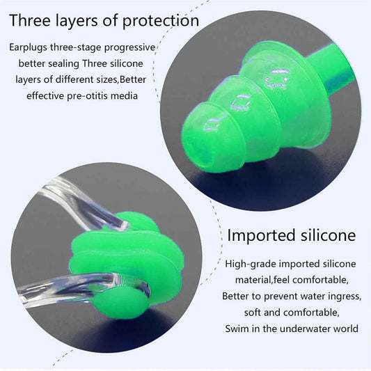 Swimming Earplugs and Nose Clip Set - 3 Piece Waterproof Protection for Ultimate Water Safety