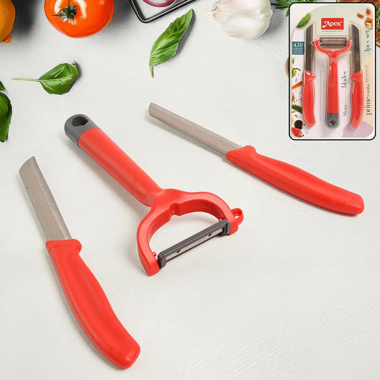 Apex 3-piece Stainless Steel Kitchen Knife And Peeler Set - Zidbik