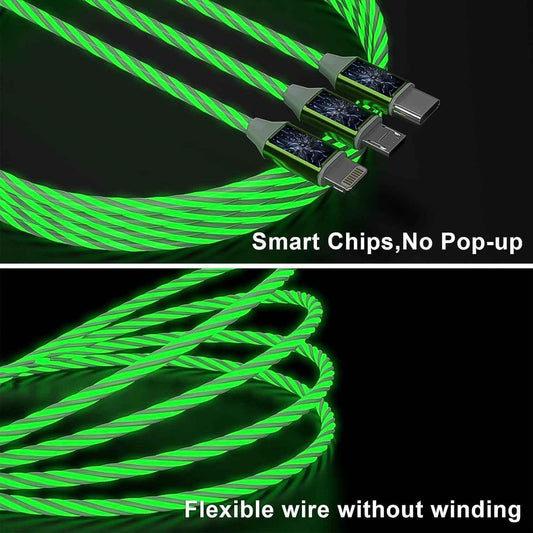 3 In 1 Charging Cable Light Up Fast Charger Multi Charging Cable (1 Pc) - Zidbik