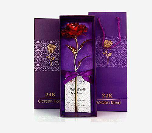 879 24k Artificial Golden Rosegold Red Rose With Gift Box (10 Inches) - Zidbik