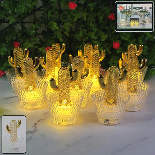 Decorative Cactus Shape Led Tealight Candles (12 Pc) - Zidbik