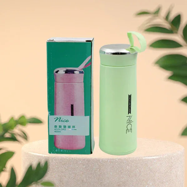 Water Bottle 400ml Leak Proof Glass Water Bottle With Daily Water Intake For Gym And Children Nice Bottle (1 Pc Light Green Color) - Zidbik