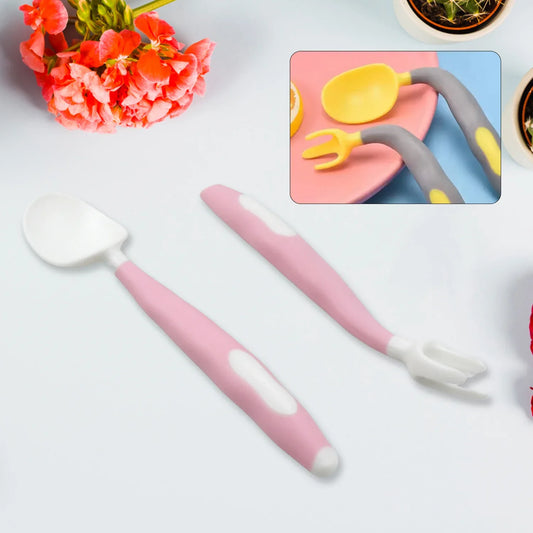Silicone Bendable Kids Feeding Spoons And Forks Toddler Utensils With Travel Case Baby Spoon And Fork Set For Self-feeding Learning Bendable Handle For Kid Children Toddlers (2 Pc Set) - Zidbik