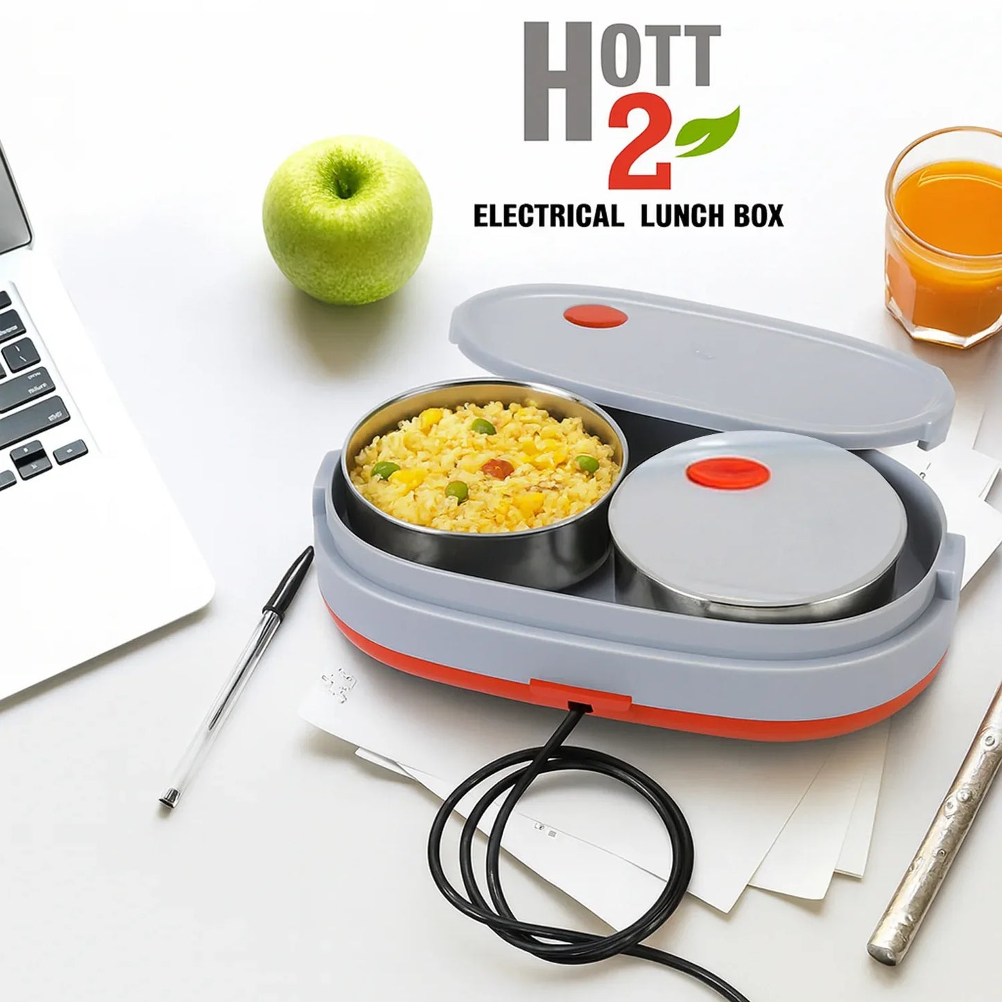 Orbit Electric Lunch Box With Dual Stainless Steel Containers Set - Zidbik