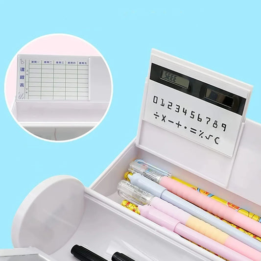 17609 8 in 1 Compass Box, Geometry Box 2 Compartment, Pencil Box with 1 Calculator, 1 Mirror, 2 Marker for Boys Art Plastic Pencil Box - Zidbik