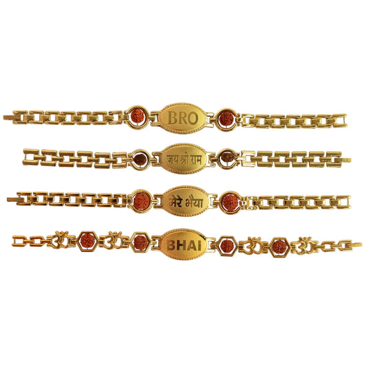 Gold Plated Metal Bracelet Rakhi For Brother (1 Pc) - Zidbik