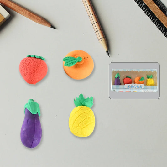 8760 Mini Cute Vegetables And Fruits Erasers Or Pencil Rubbers For Kids 1 Set Fancy Stylish Colorful Erasers For Children Eraser Set For Return Gift Birthday Party School Prize 3d Erasers (4 Pc Set) - Zidbik