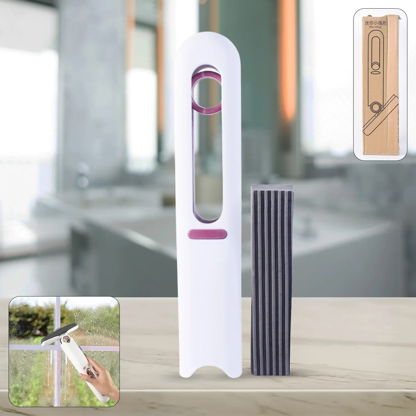 4707 Portable Self-squeeze Short Mop Mini Hand Wash-free Strong Absorbent Mop With 1 Cotton Head Cleaning Sponge For Bathroom Kitchens Table - Zidbik