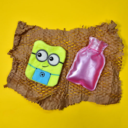 6507 Minions Hot Water Bag with Cover for Pain Relief, Neck & Shoulder Comfort, Menstrual Cramps, and Hand & Feet Warmer - Zidbik