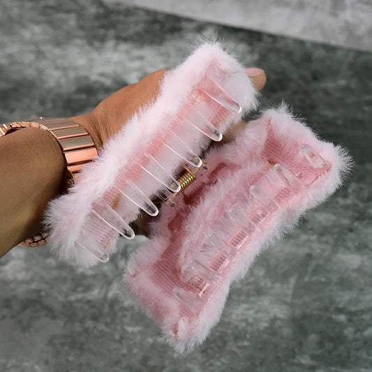 Big-size Soft Faux Fur Hair Claw Clips (12 Pc) - Zidbik