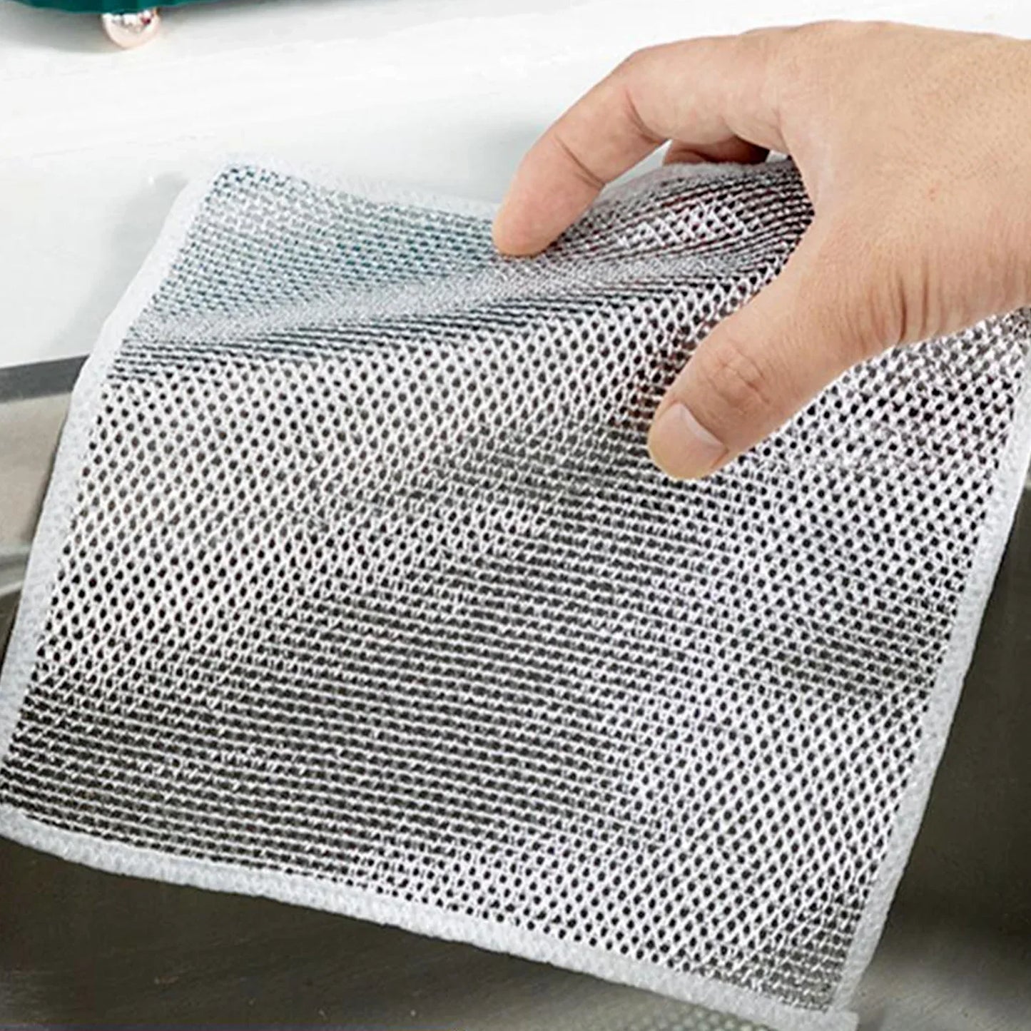 5564 Double-sided Multipurpose Microfiber Cloths Stainless Steel Scrubber Non-scratch Wire Dishcloth Durable Kitchen Scrub Cloth (1 Pc 20x20 Cm) - Zidbik