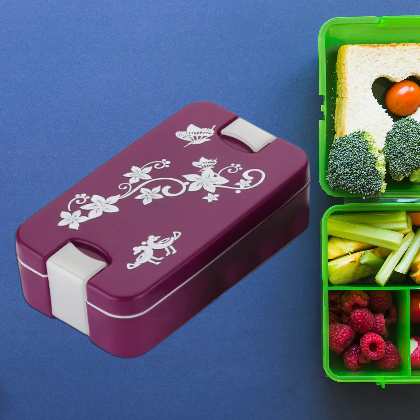 5332 Airtight Lunch Box 2 Compartment Lunch Box Leak Proof Food Grade Material Lunch Box Modern Appearance Compact Lunch Box With Spoon - Zidbik