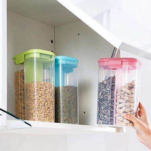 2147 Plastic 2 Sections Air Tight Transparent Food Grain Cereal Storage Container (2 Ltr) - Zidbik