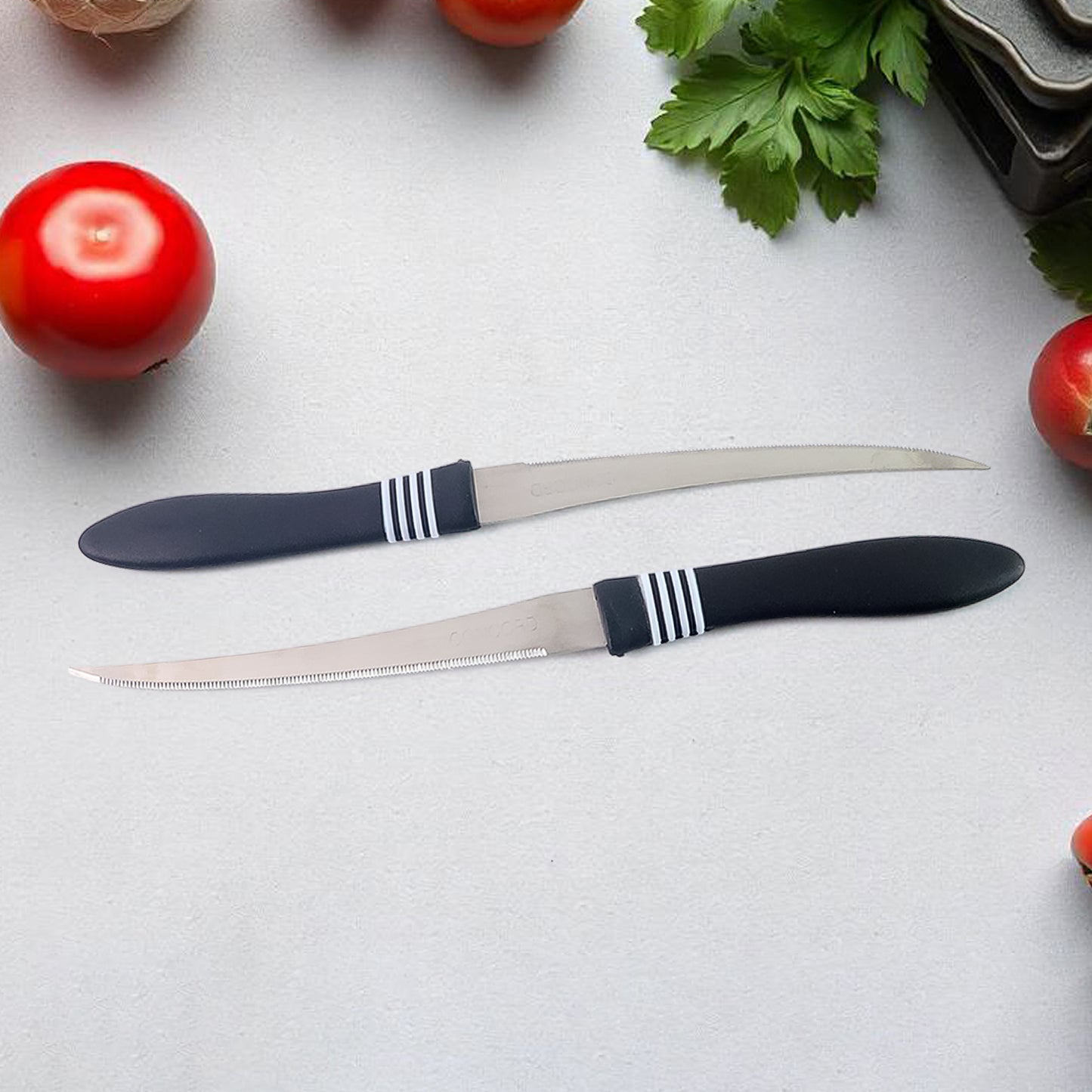 Premium Curved Serrated Stainless Steel Kitchen Knife Set (Mix Color 2 Pc) - Zidbik