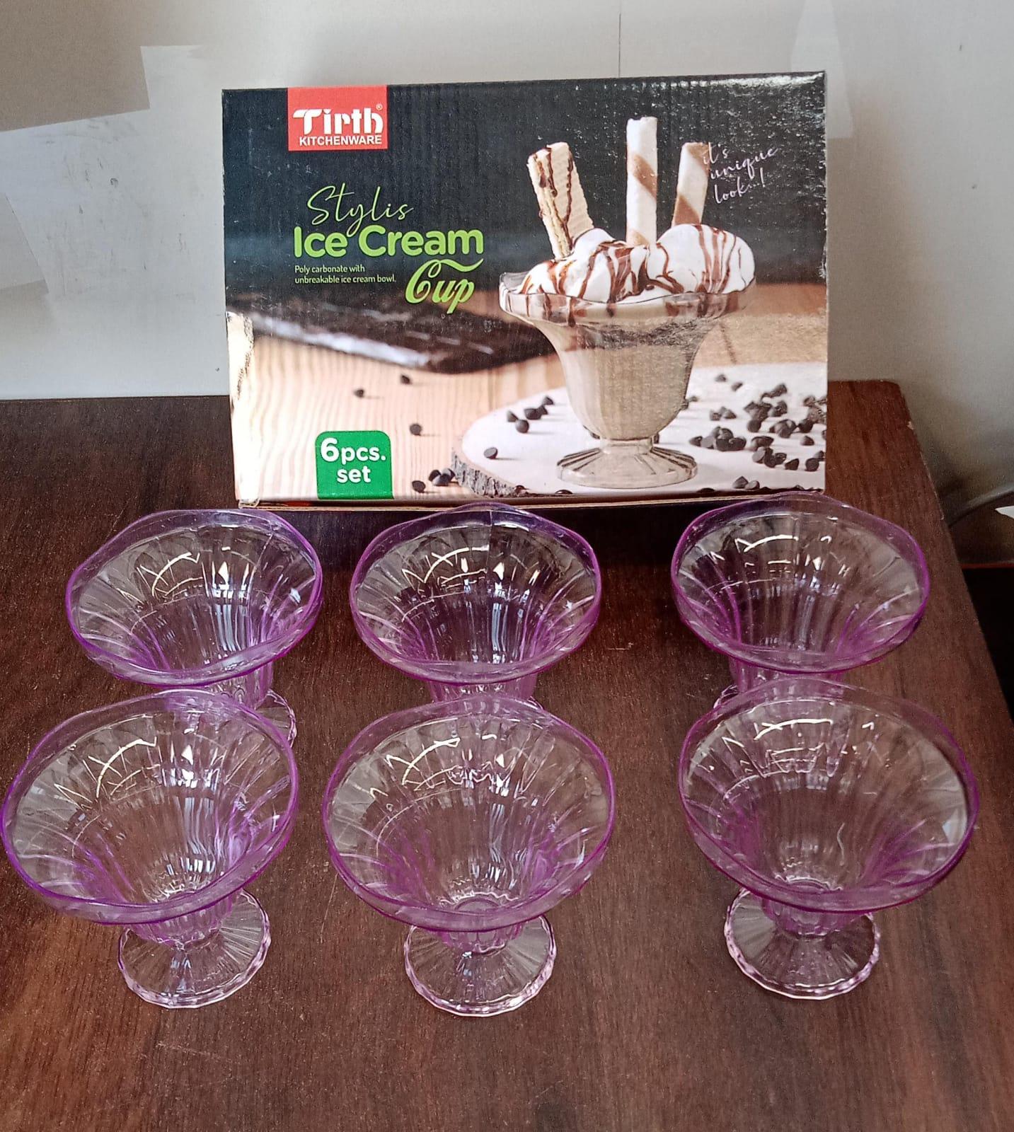 8216 Crystal Plastic Ice-cream Bowl Home Kitchen Serving Platter Or Dessert Cup For Sundae Sweets Snacks Fruit Pudding Nuts Or Dip Serving Bowls (Crystal Cups Set Of 6) - Zidbik