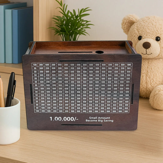 Wooden Money Piggy Bank Money Box (1 Pc Pen Not Included) - Zidbik
