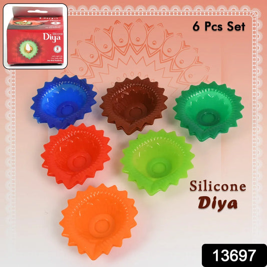 Silicone Diya For Diwali Attractive Design Colourful Diya Combo (6 Pcs Set) - Zidbik
