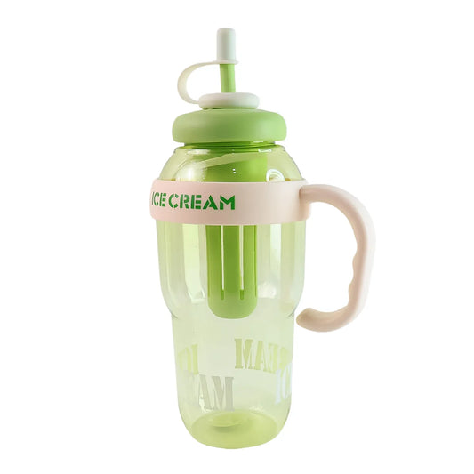 Approx 1300ml Large Capacity Cute Ice Cream Themed Water Bottle With Handle Straw Fruit Infuser Leakproof Sipper For Kids Adults - Zidbik