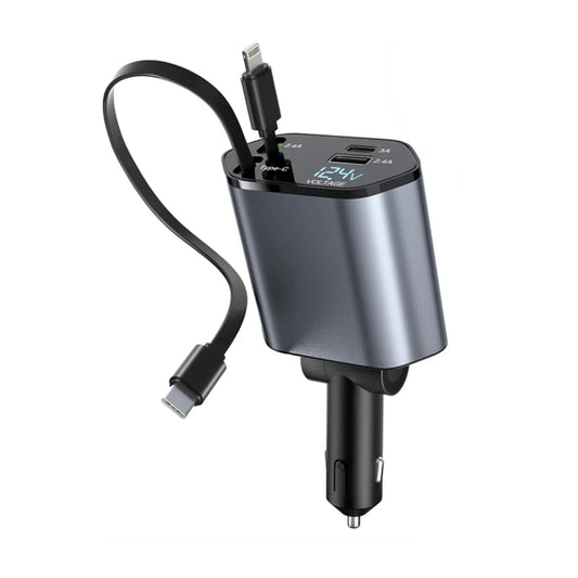 4-in-1 Super Fast Car Charger With Dual Built-in Cables Dual Usb Ports - Zidbik