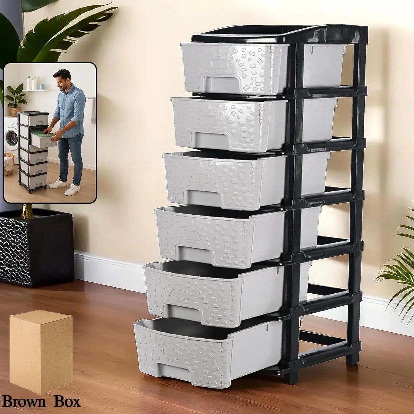 6-layer Heavy-duty Plastic Drawer Organizer Cabinet With Stone Texture Drawers - Zidbik