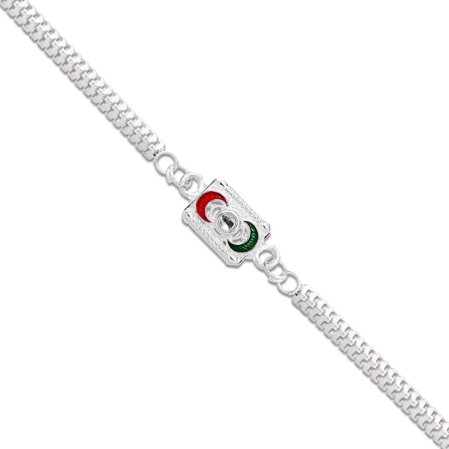 Trendy Geometric Rakhi With Linked Ring Design And Polished Chain - Zidbik