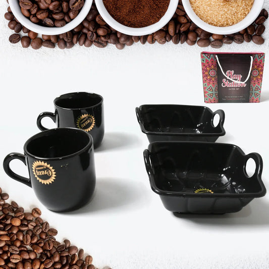 8229 Play Station Ceramic Tea Cups Mug Set With Handle Serving Bowl Milk Cup Coffee Cup Tea Cup Breakfast Cup Drinking Mug Or Outdoor For Household Gift For Birthday Wedding Party (4 Pcs Set) - Zidbik