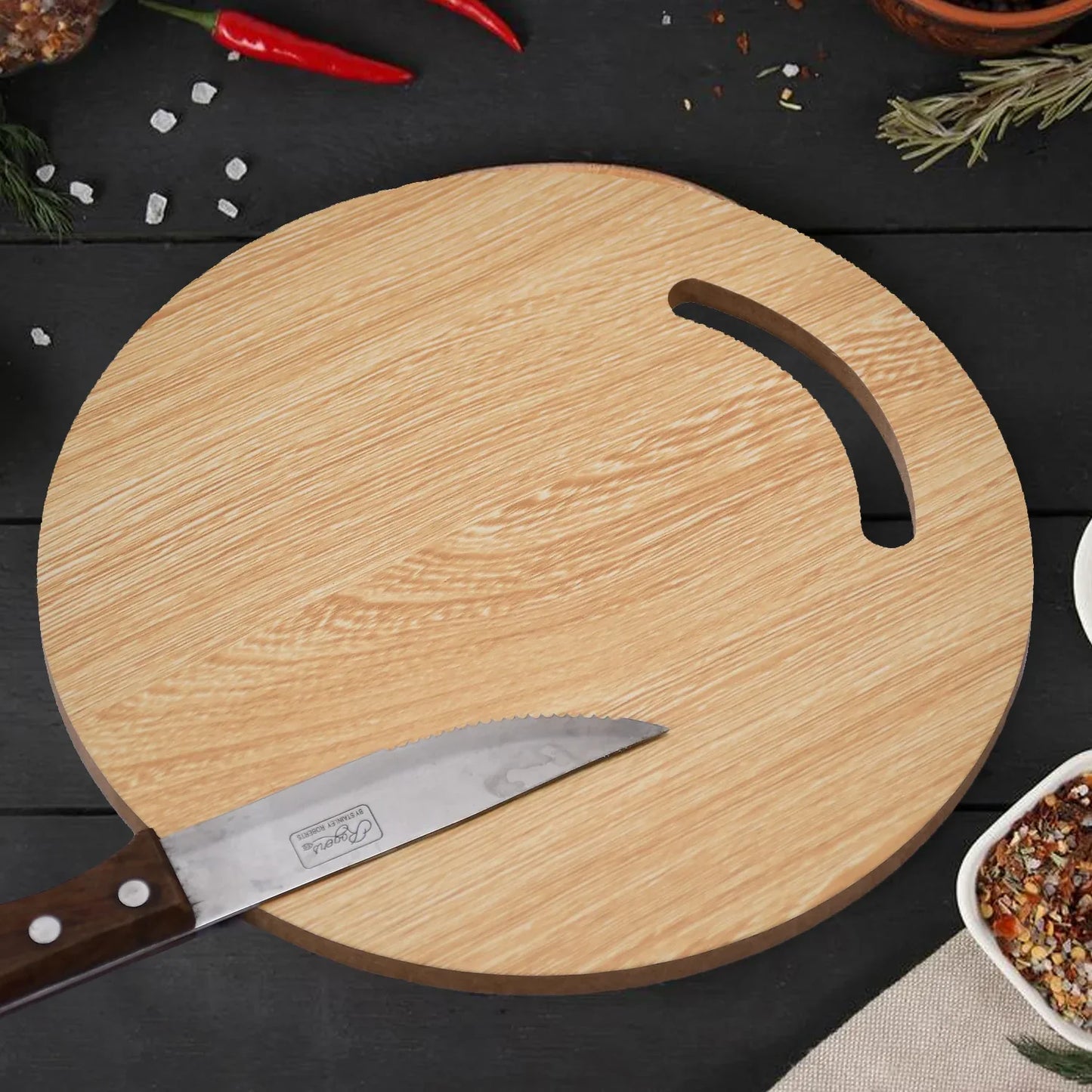 7123 Wooden Round Chopping Board For Chopping Fruit Vegetable - Zidbik