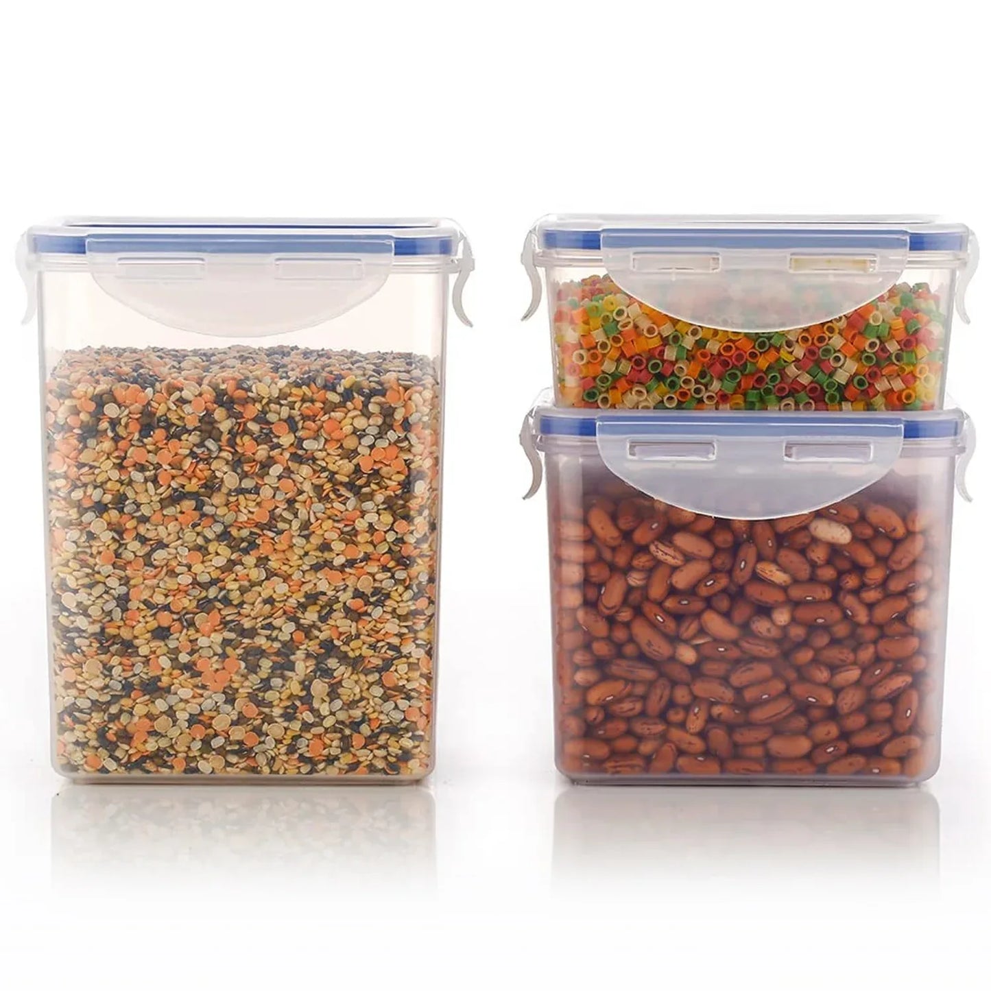 5827 Rectangle Abs Airtight Food Storage Containers With Leak Proof Locking Lid Storage Container Set Of 3 Pc (Approx Capacity 500ml1000ml1500ml Transparent) - Zidbik
