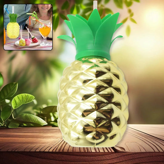 8447 Plastic Pineapple Cups With Straw Pineapple Party Favors Summer Hawaiian And Beach Party Decorations For Kids Adults With Brown Box(1 Pc) - Zidbik