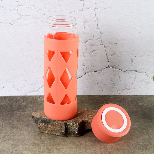 Glass Water Bottle With Protective Sleeve - (1 Pc 480 Ml) - Zidbik