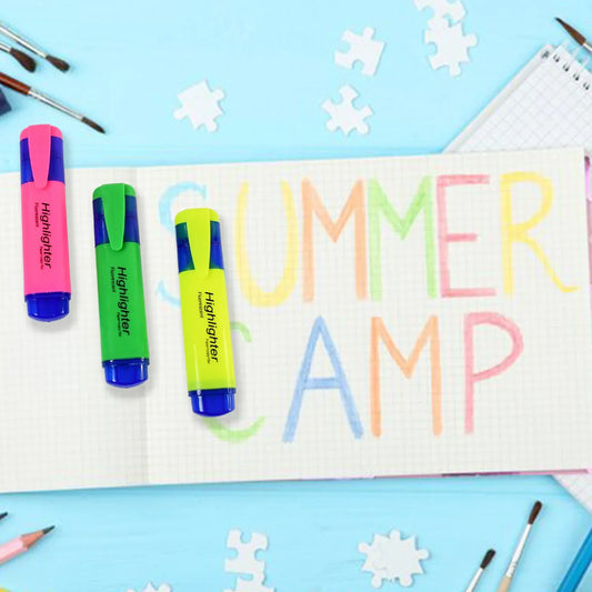 Highlighter Pen Assorted Colours Water Based Broad Tip Writing Marker (3 Pcs Set) - Zidbik