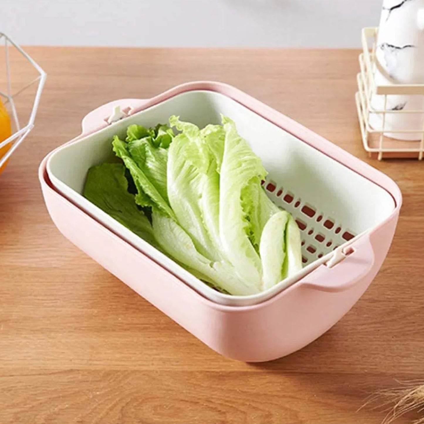 2717 Multifunctional Bpa Free Double Layered Plastic Rotatable Strainer Bowl With Handles For Washing Rinsing Serving Vegetables Fruits (Multicolor) - Zidbik