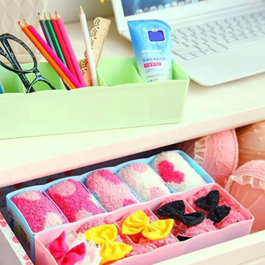 12680 Multi-function Desktop Drawer Storage Box Clothing Organizer 5 Grid Storage Box Underwear Socks Ties Organizer Box (4 Pc Set) - Zidbik