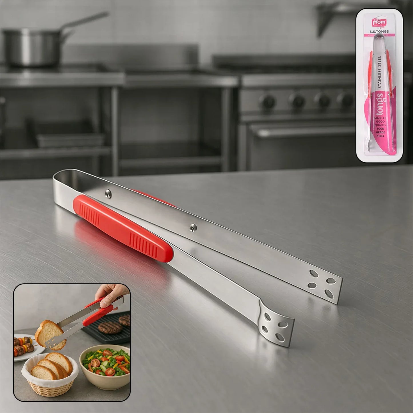 Supermom Premium Stainless Steel Multipurpose Kitchen Tongs (1 Pc) - Zidbik
